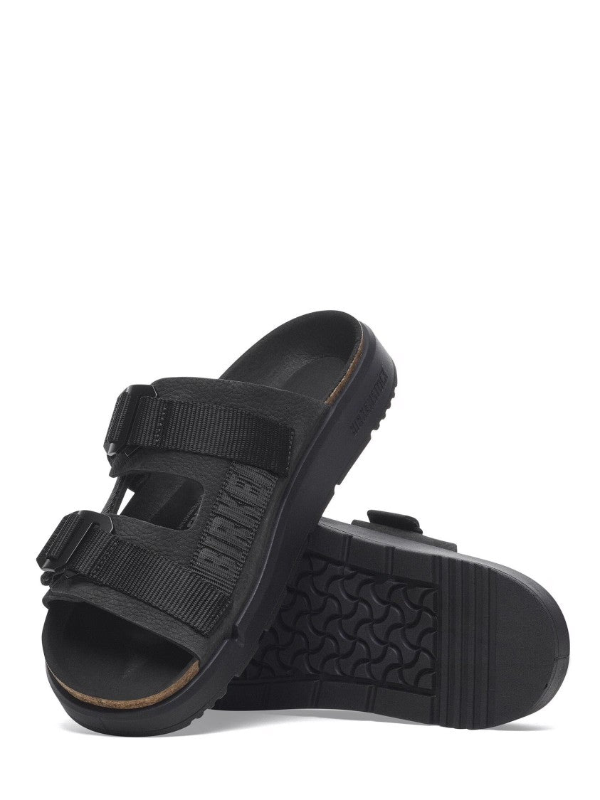 Birkenstock Two-Strap Black Sandals In Nubuck Leather And Textile