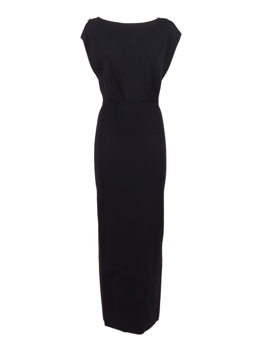 Elisabetta Franchi Boat Neck Gold Button Midi Dress