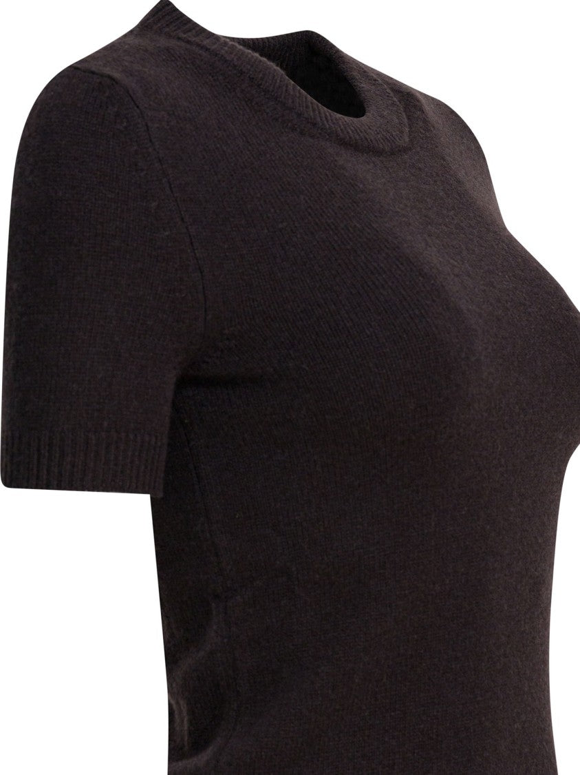 Sa Su Phi Short-Sleeved Cashmere Knit Top With Ribbed Trims