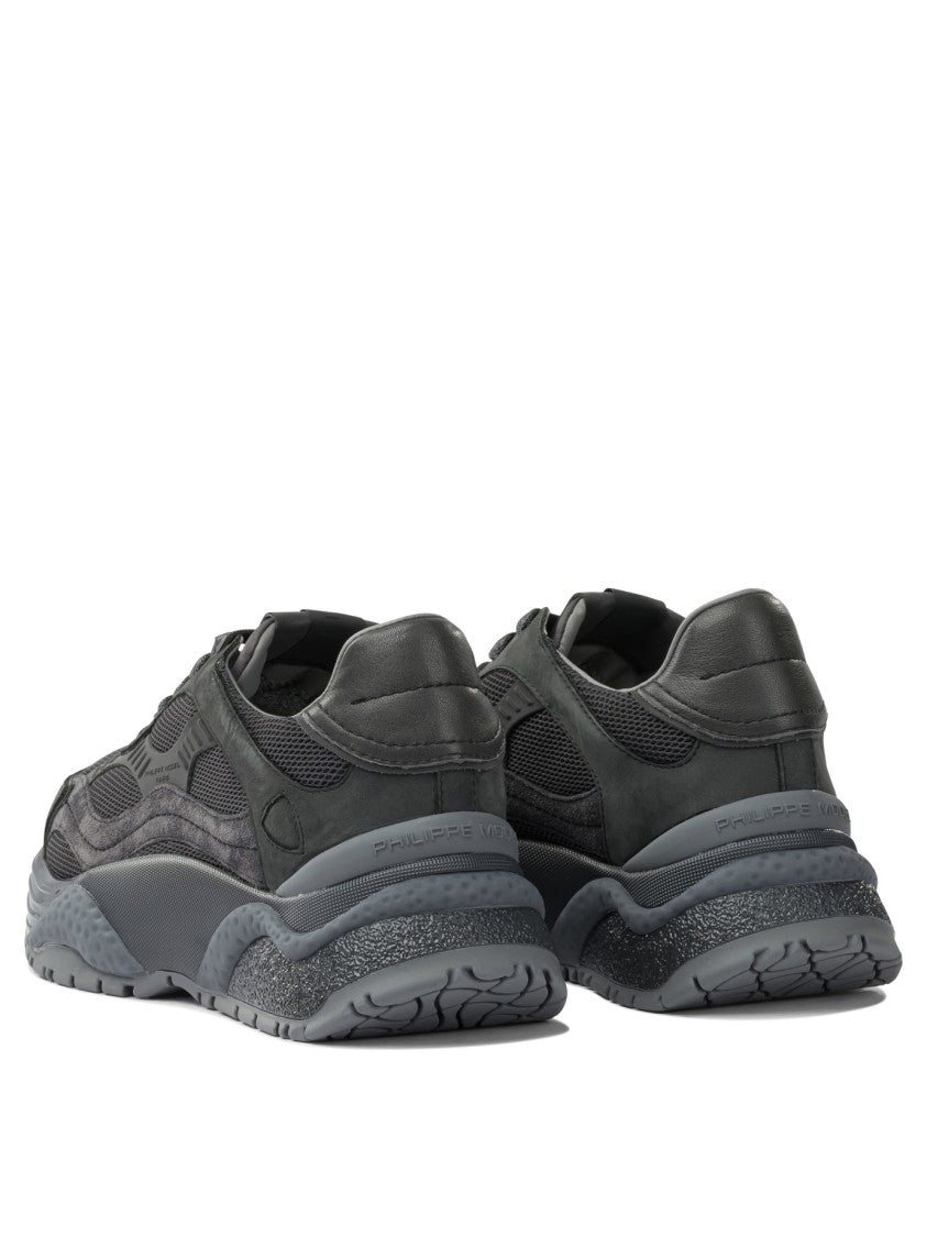 Philippe Model Paris Layered Dark Grey Sneakers With Sculpted Sole
