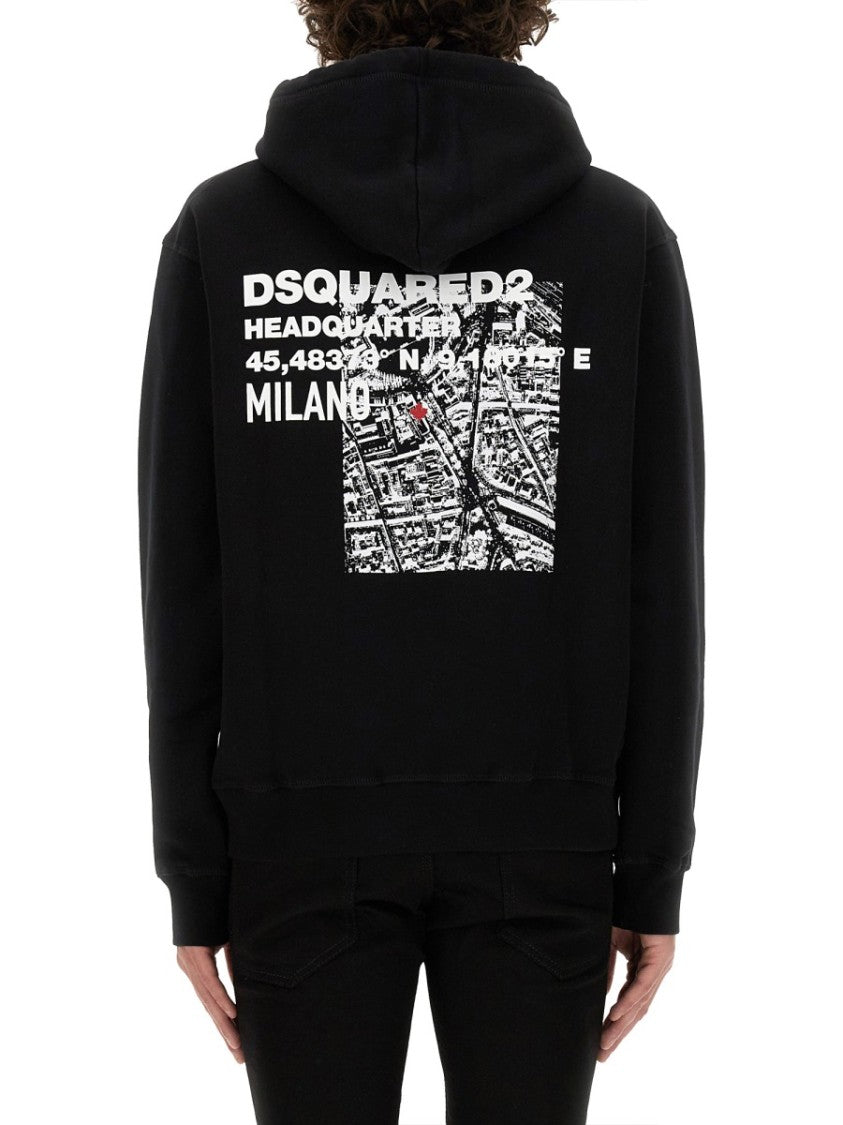 Dsquared2 Black Sweatshirt With Classic Hood And Bold Graphic Print