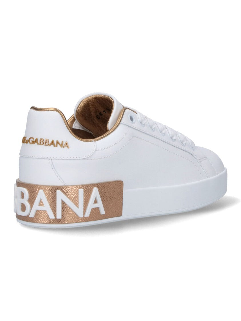 Dolce & Gabbana Rounded Toe White Leather Sneakers