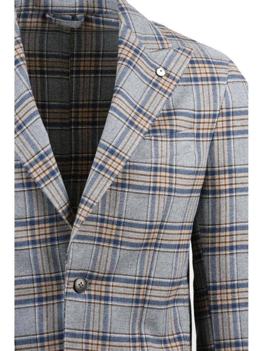 L.B.M. 1911 Classic Plaid Cotton Jacket With Notch Lapels And Button Closure