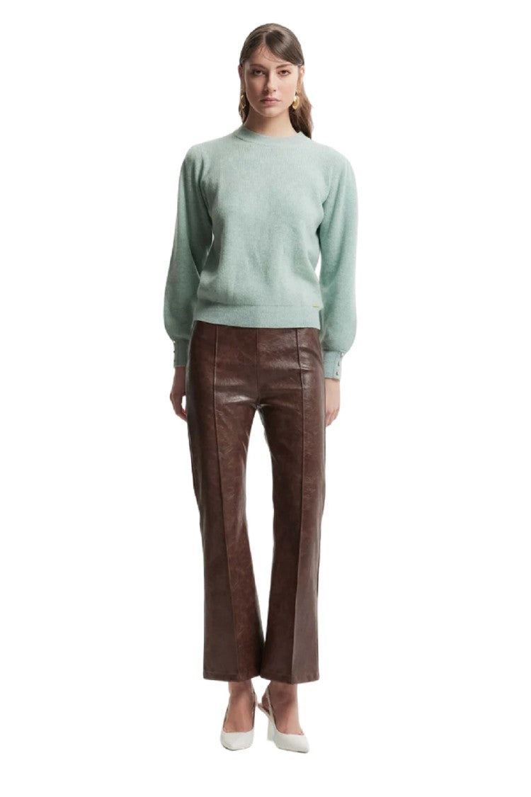 Kocca Ribbed Wool Pullover With Bishop Sleeves And Button Cuffs