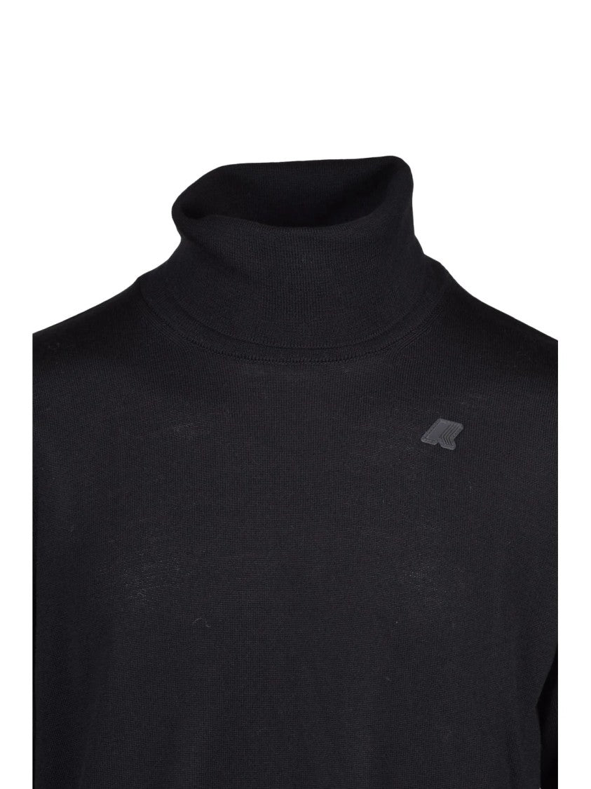 K-Way Black Virgin Wool Turtleneck Sweater