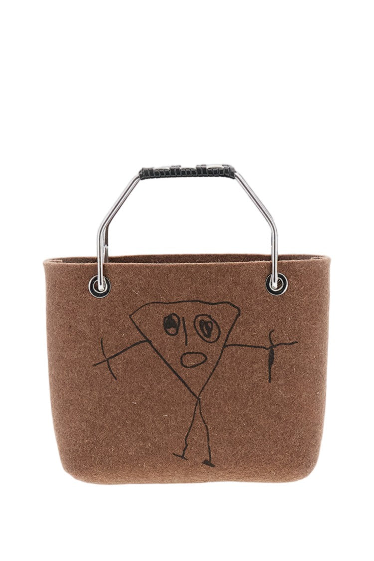 Plan C Brown Wool Mini Shopping Tote Bag
