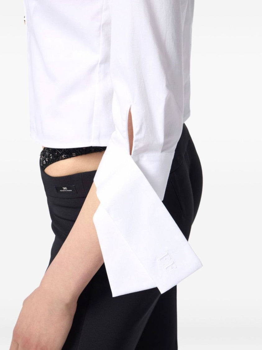 Elisabetta Franchi Crisp White Cropped Shirt With Oversized Cuffs