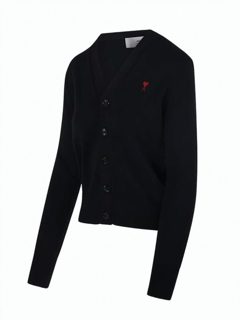 Ami Paris V-Neck Wool Cardigan With Button-Down Front