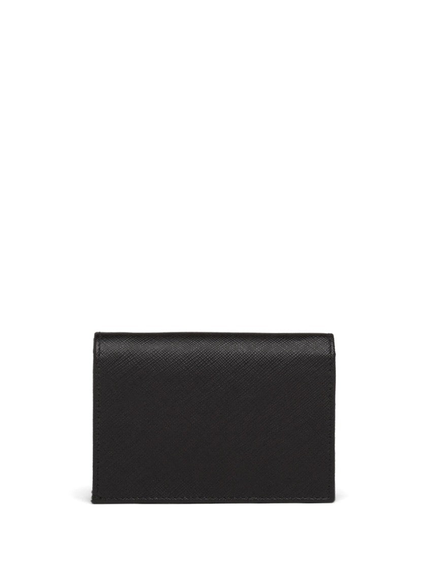 Prada Gold Triangular Logo Textured Leather Wallet
