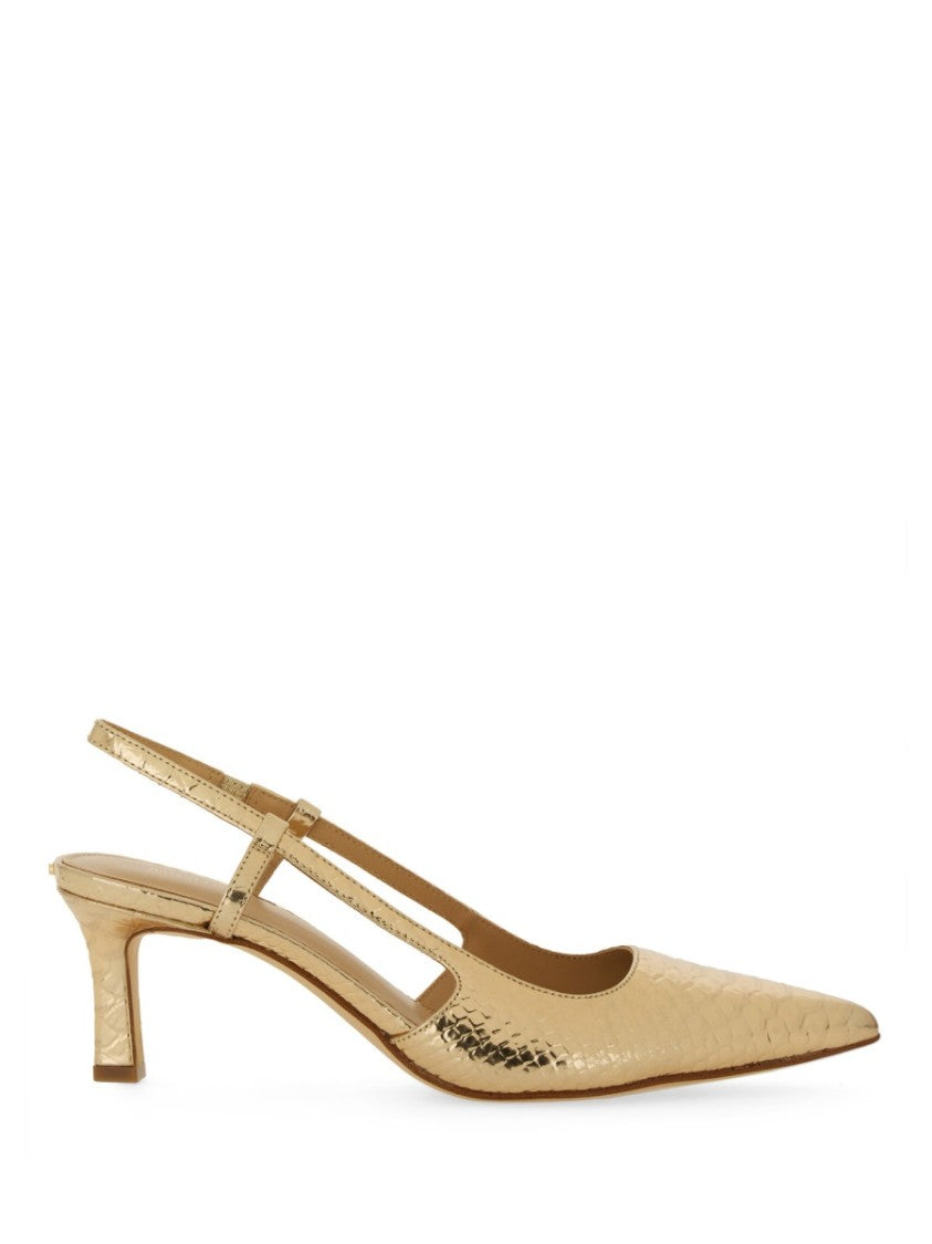 Michael Michael Kors Textured Gold Slingback Pumps With Pointed Toe