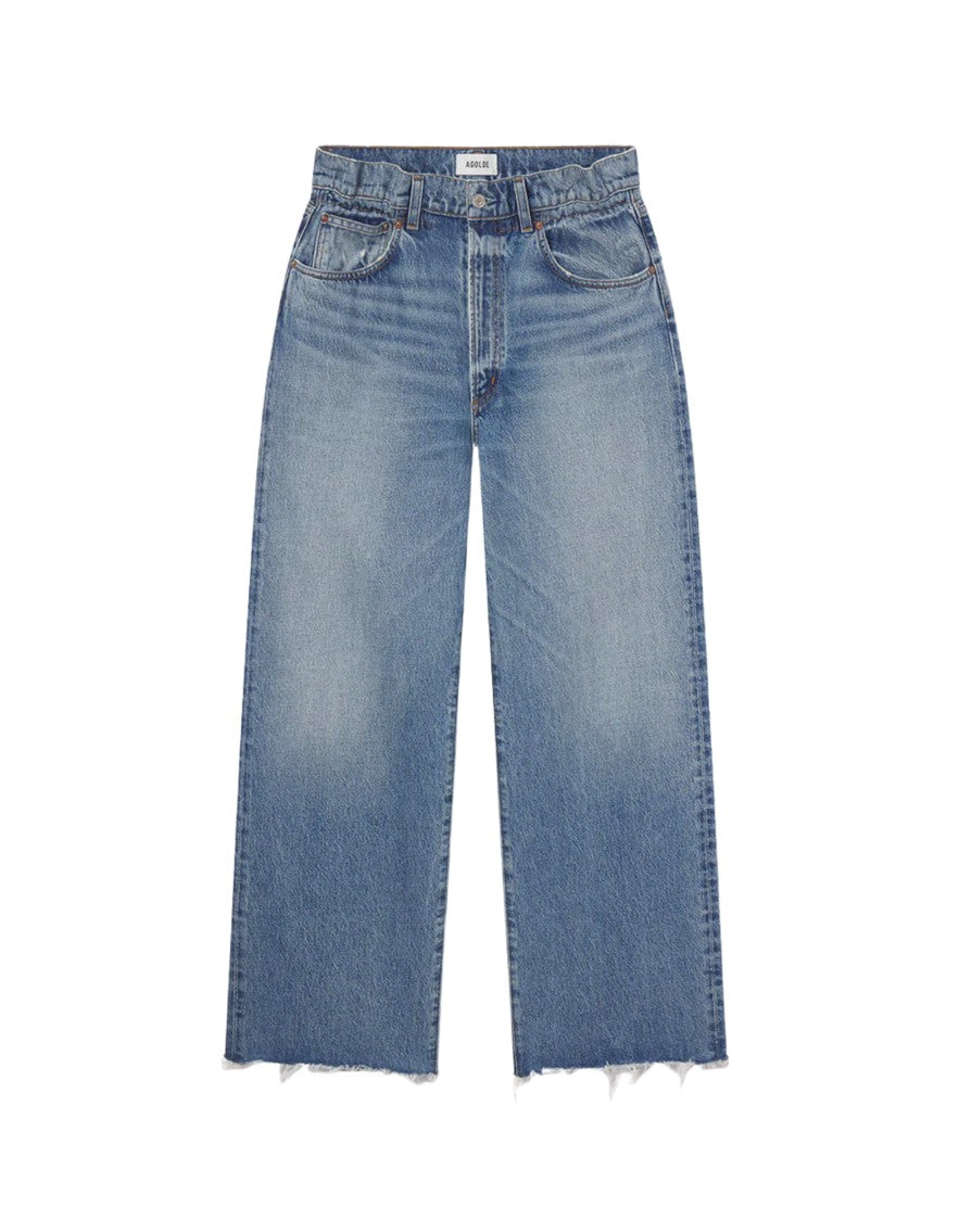 Agolde High-Rise Straight Jeans With Gathered Waistband In Medium Vintage Indigo