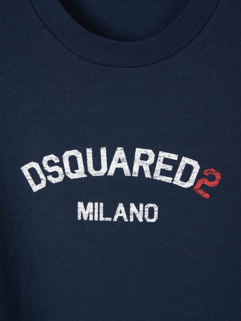 Dsquared2 Dark Blue Casual Short Sleeve T-Shirt With Bold Logo
