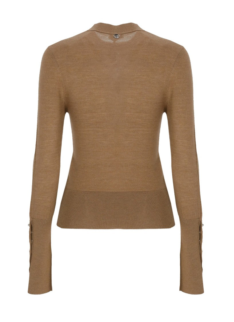 Rabanne Camel Brown X-Shape Silver Accents Sweater