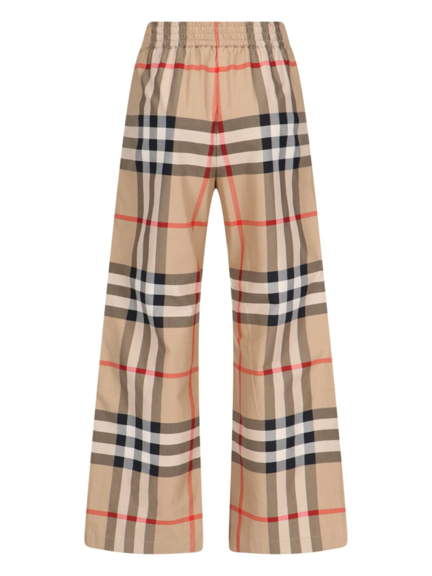 Burberry Wide-Leg “Vintage Check” High-Waist Trousers – Beige