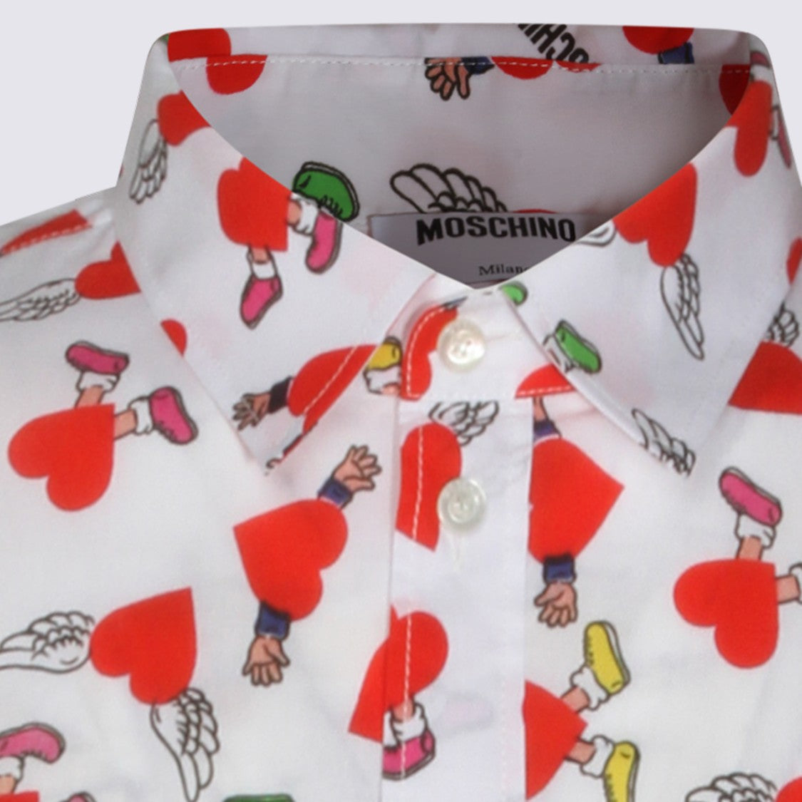 Moschino Long-Sleeve White Casual Shirt With Heart Motif