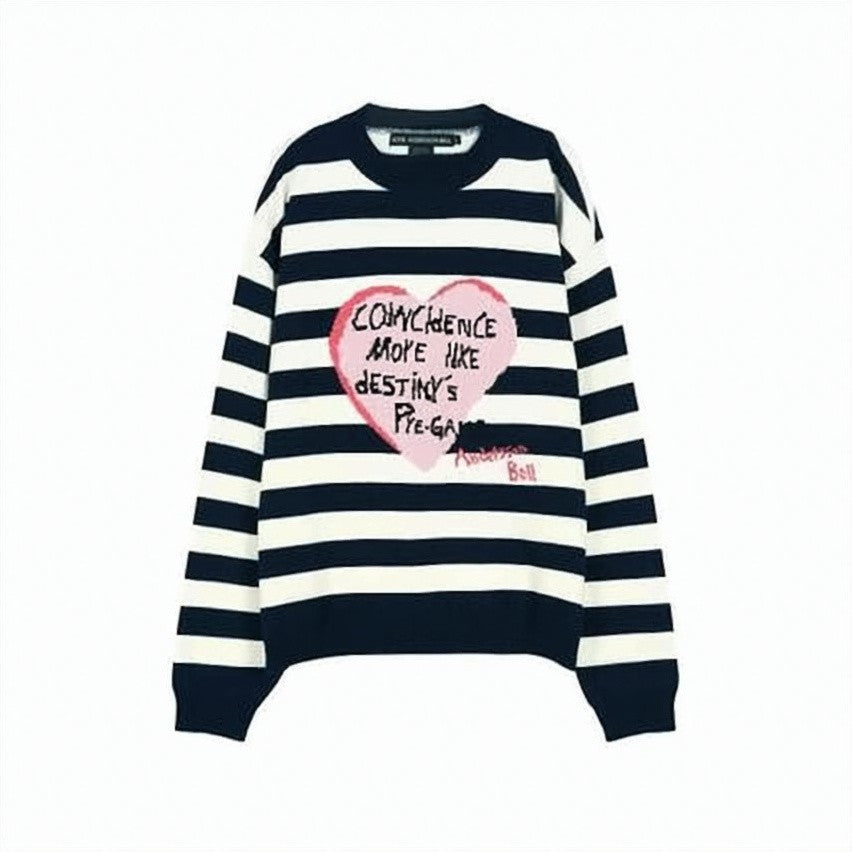 Andersson Bell Relaxed Fit Striped Sweater With Heart Graphic