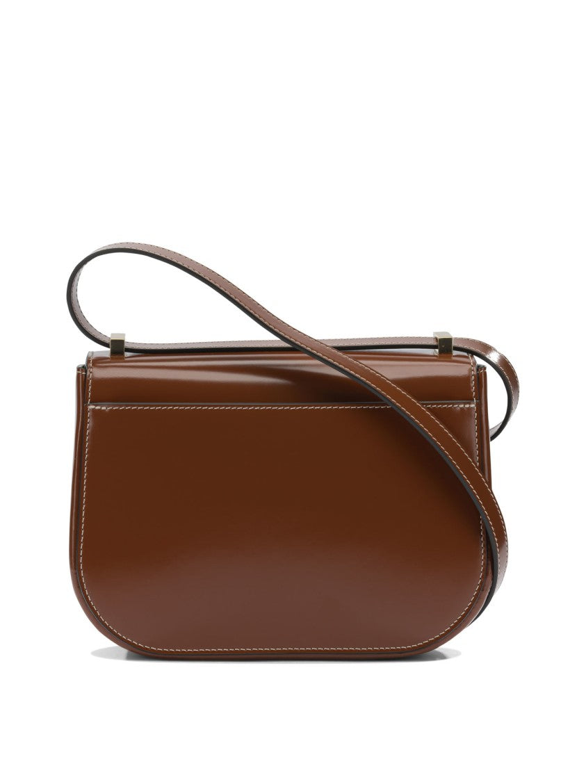 Ferragamo Curved Flap Brown Leather Crossbody Bag With Gold-Tone Gancini Clasp