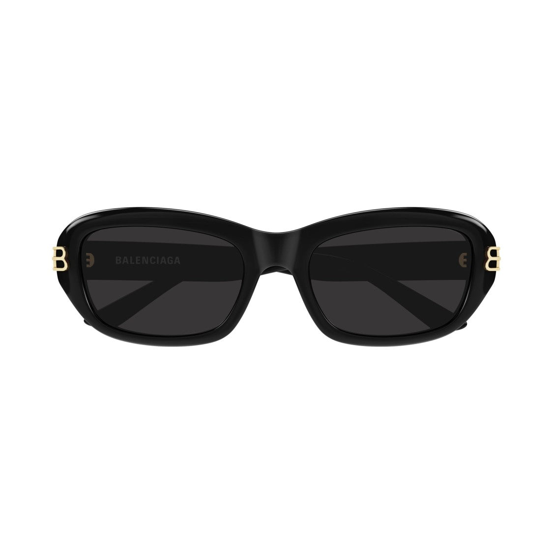 Balenciaga Glossy Black Acetate Rectangular Sunglasses With Gold Double 'B' Logo