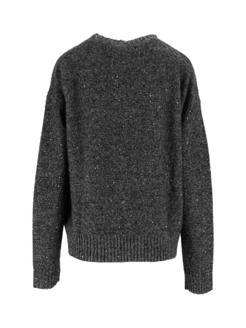 Eleh Black Cropped Speckled Knit Wool Sweater