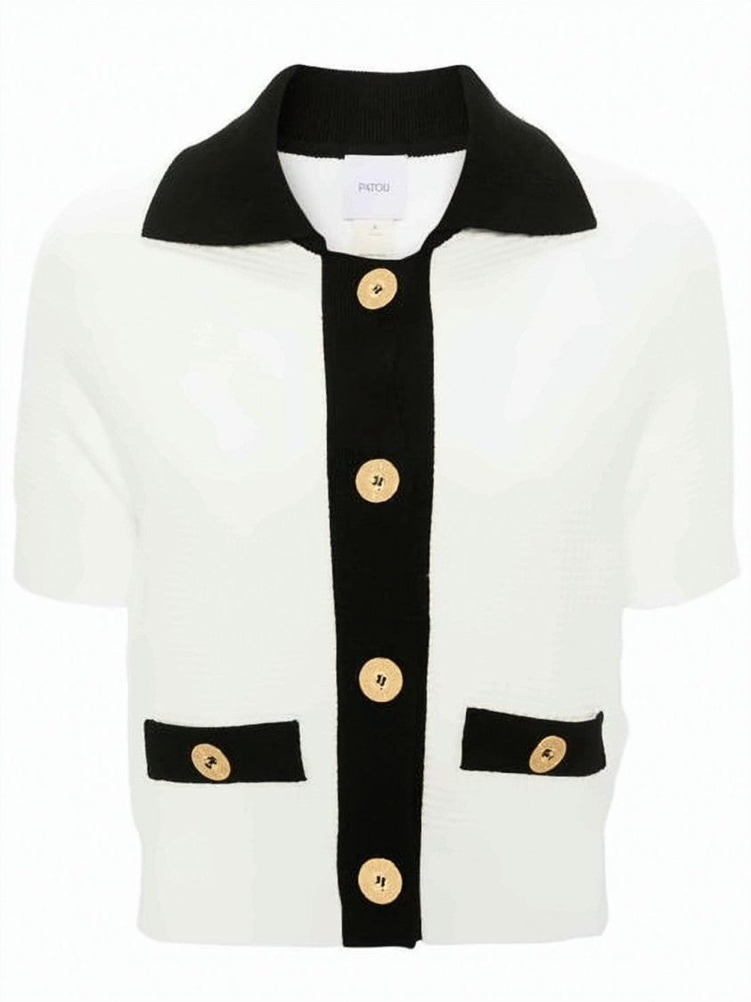 Patou Cropped Textured Knit Cardigan With Gold Accents