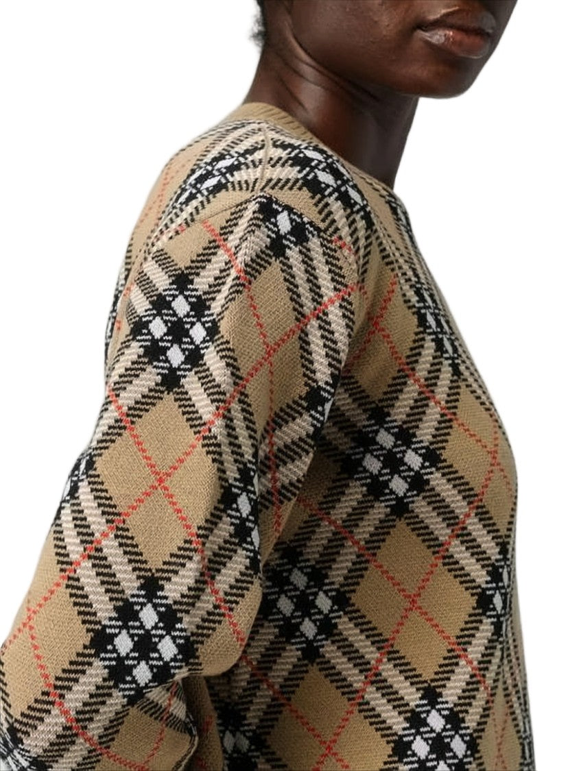 Burberry Plaid Knit Sweater With Ribbed Cuffs
