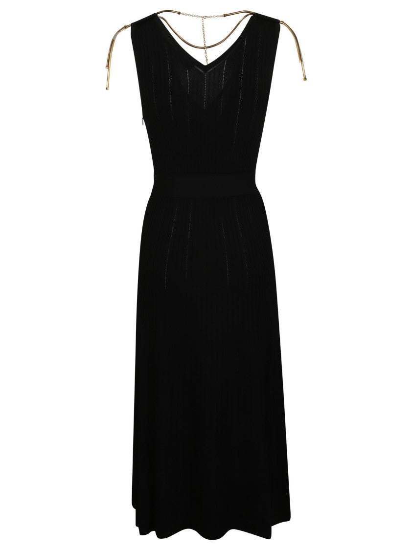 Elisabetta Franchi Sleeveless V Neck Fitted Midi Dress