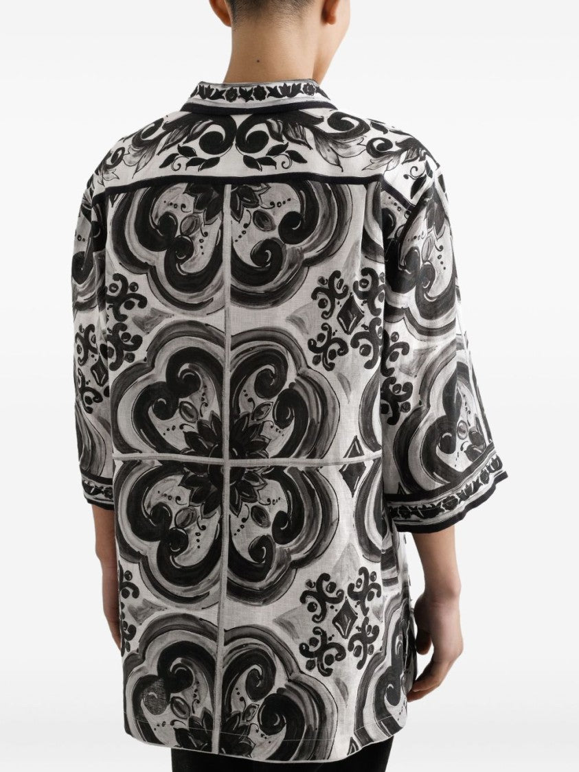 Dolce & Gabbana Majolica-Print Hawaii Linen Shirt
