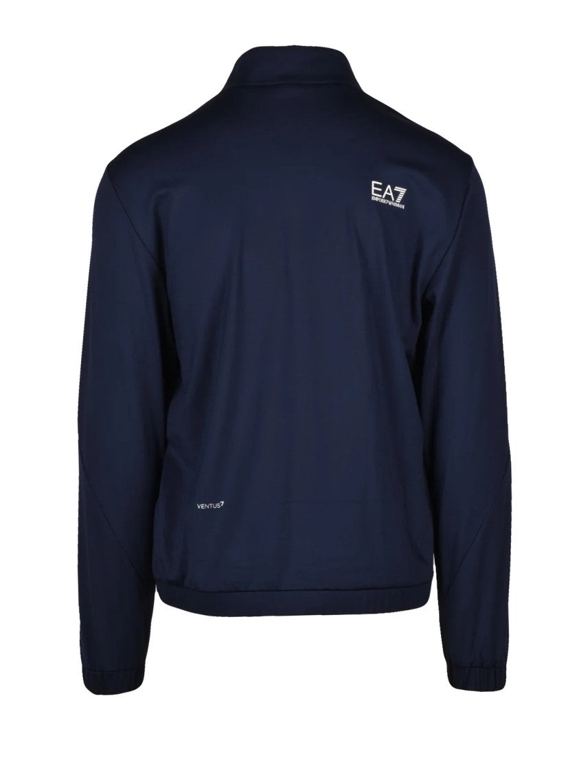 Ea7 Emporio Armani Blue Lycra Polyamide Elastane Zip Sweatshirt