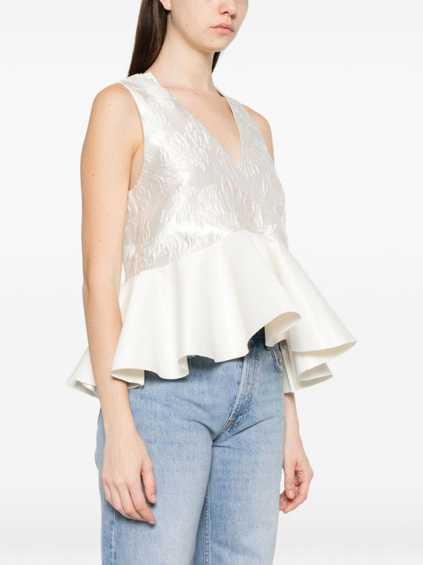Ganni Floral Jacquard Peplum Top With V-Neckline