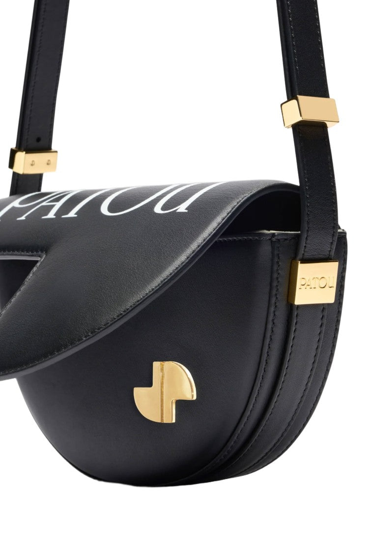 Patou Half-Circle Black Leather Handbag With Geometric Cut-Outs