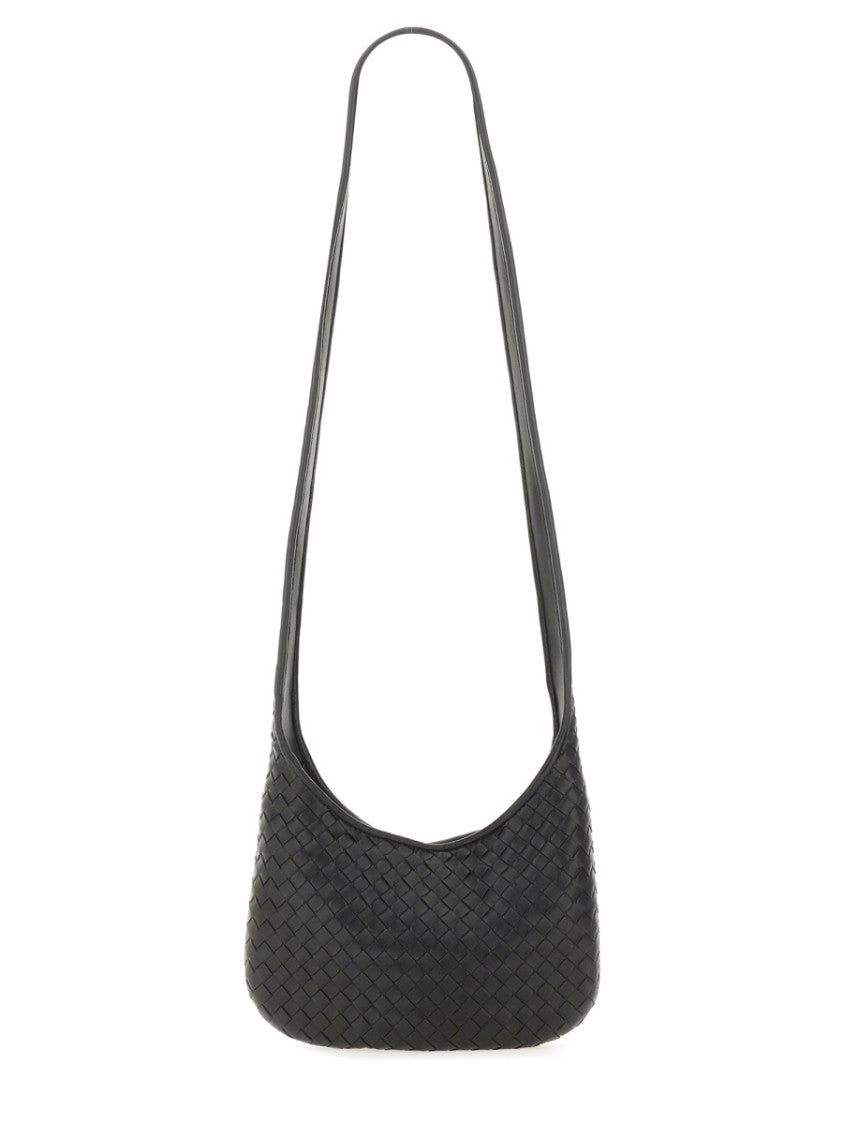 Bottega Veneta Distinctive Black Leather Shoulder Bag With Woven Texture