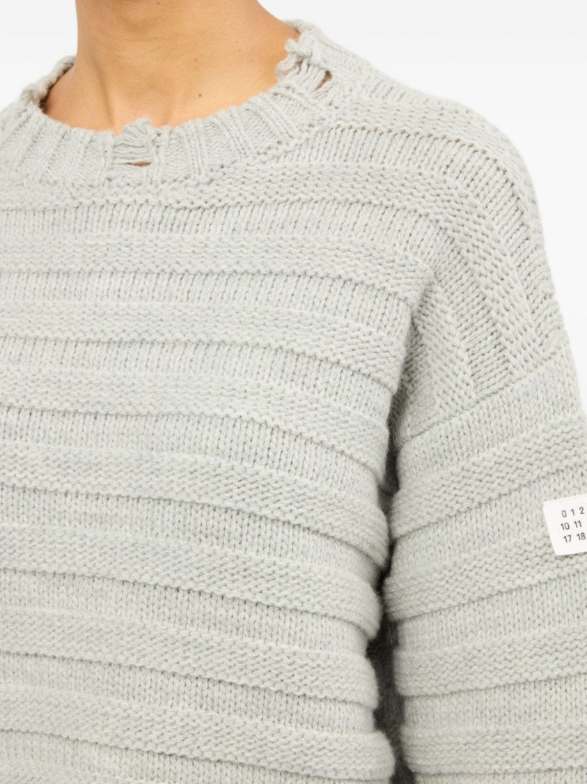Mm6 By Maison Margiela Cropped Grey Sweater With Ribbed Knit