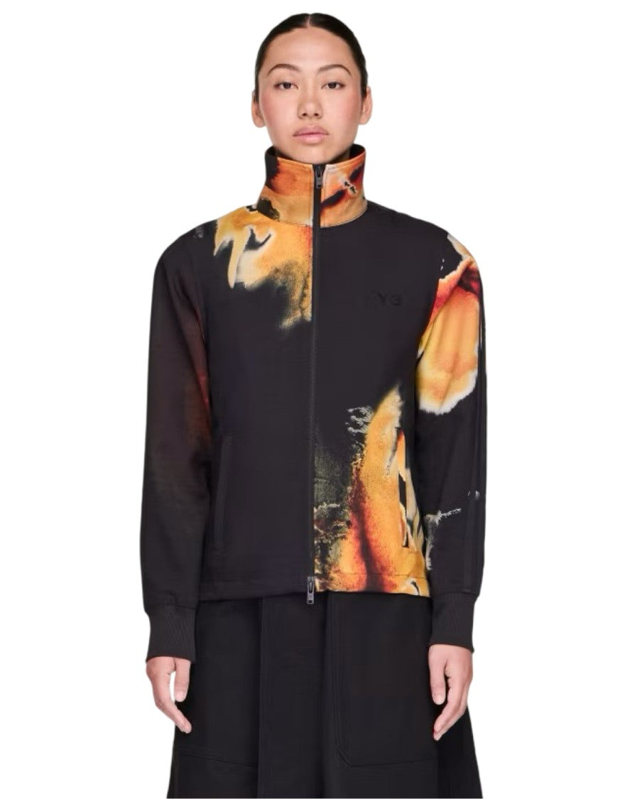 Y-3 Black Abstract Floral Print High-Collar Jacket