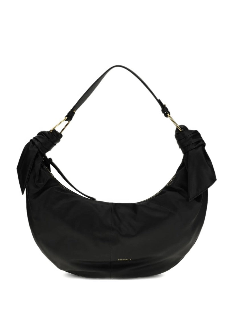 Coccinelle Furoshiki Crescent-Shaped Black Leather Handbag