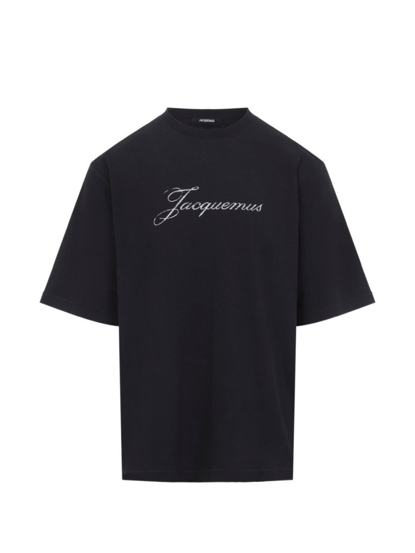 Jacquemus Relaxed Fit Black T-Shirt With Cursive Script Logo