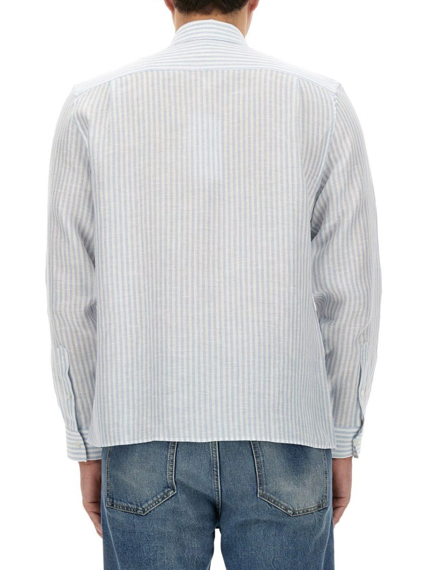 Lacoste Long-Sleeve Linen Shirt With Vertical Stripes