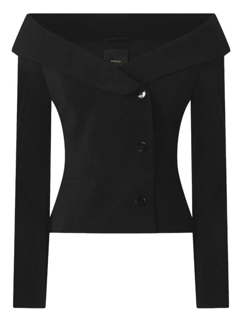 Pinko Off-The-Shoulder Fitted Black Crepe Blazer