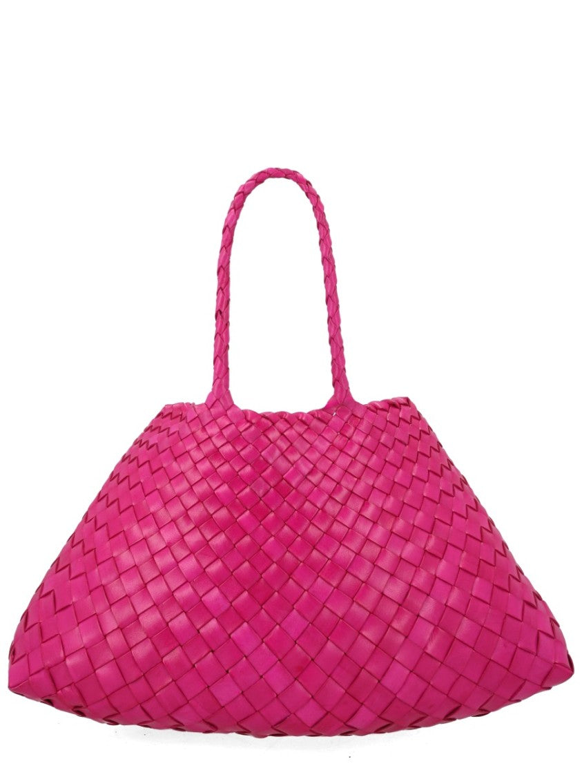 Dragon Diffusion Pink Santa Croce Small Woven Leather Handbag