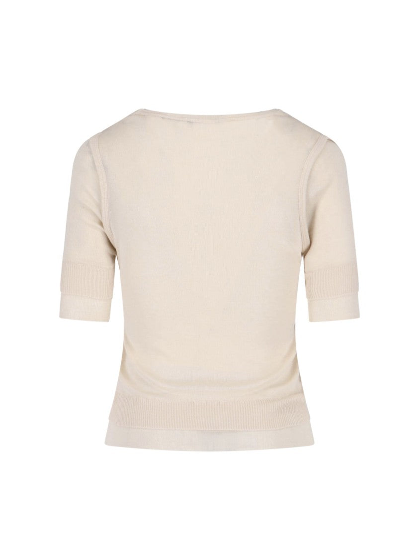 Lemaire Cream Viscose Silk Three-Quarter Sleeve T-Shirt