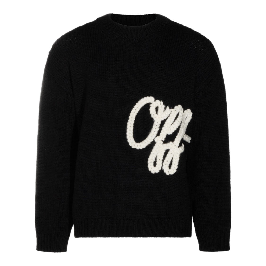 Off-White Chunky Knit Sweater With Bold Script Lettering