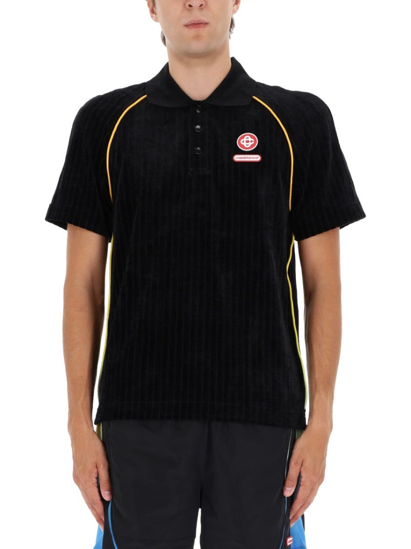 Casablanca Ribbed Black Polo Shirt With Sporty Accents