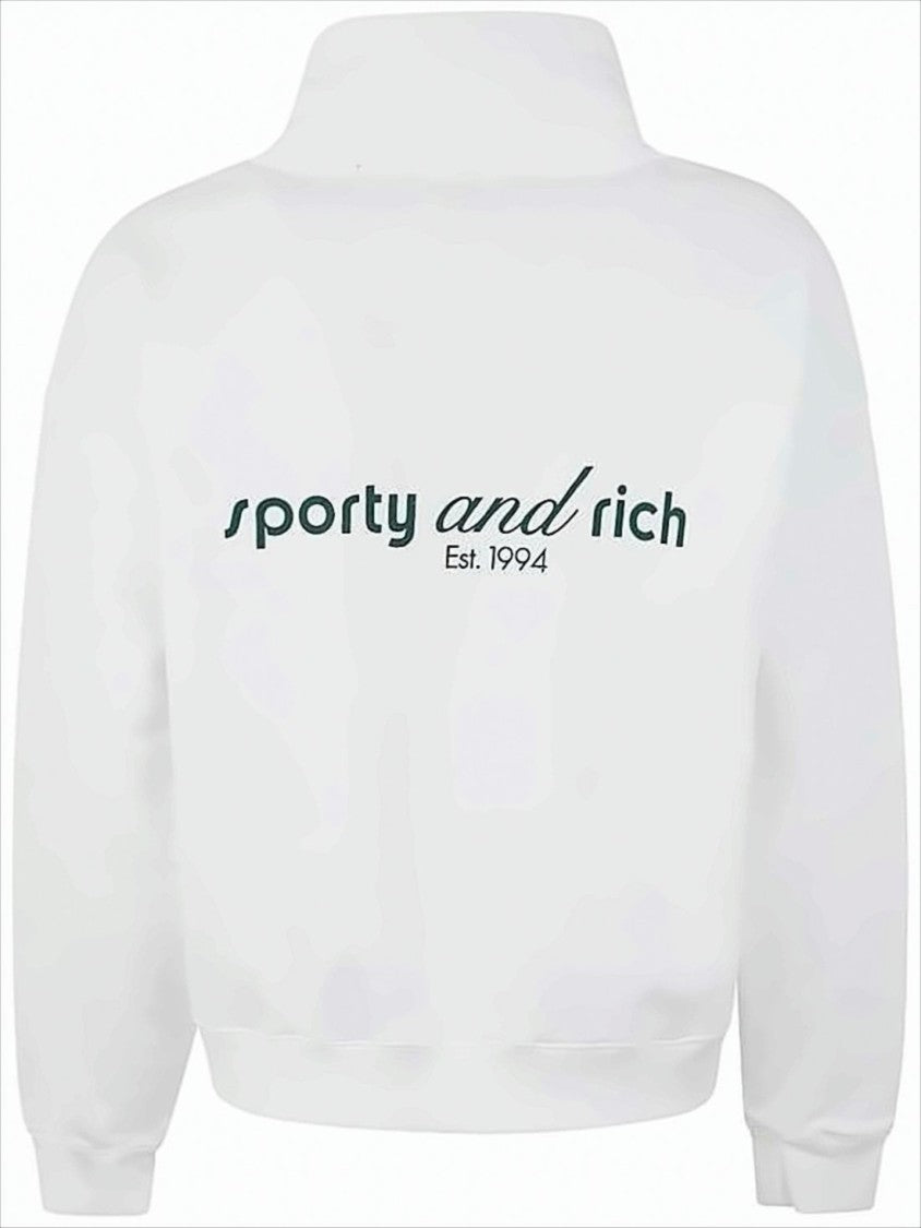 Sporty And Rich Half-Zip Long Sleeve Cotton Pullover With Ribbed Details