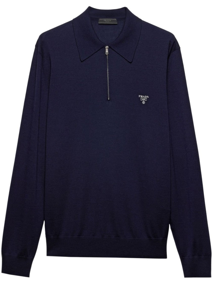 Prada Fine Knit Wool Polo Shirt With Zip Fastening