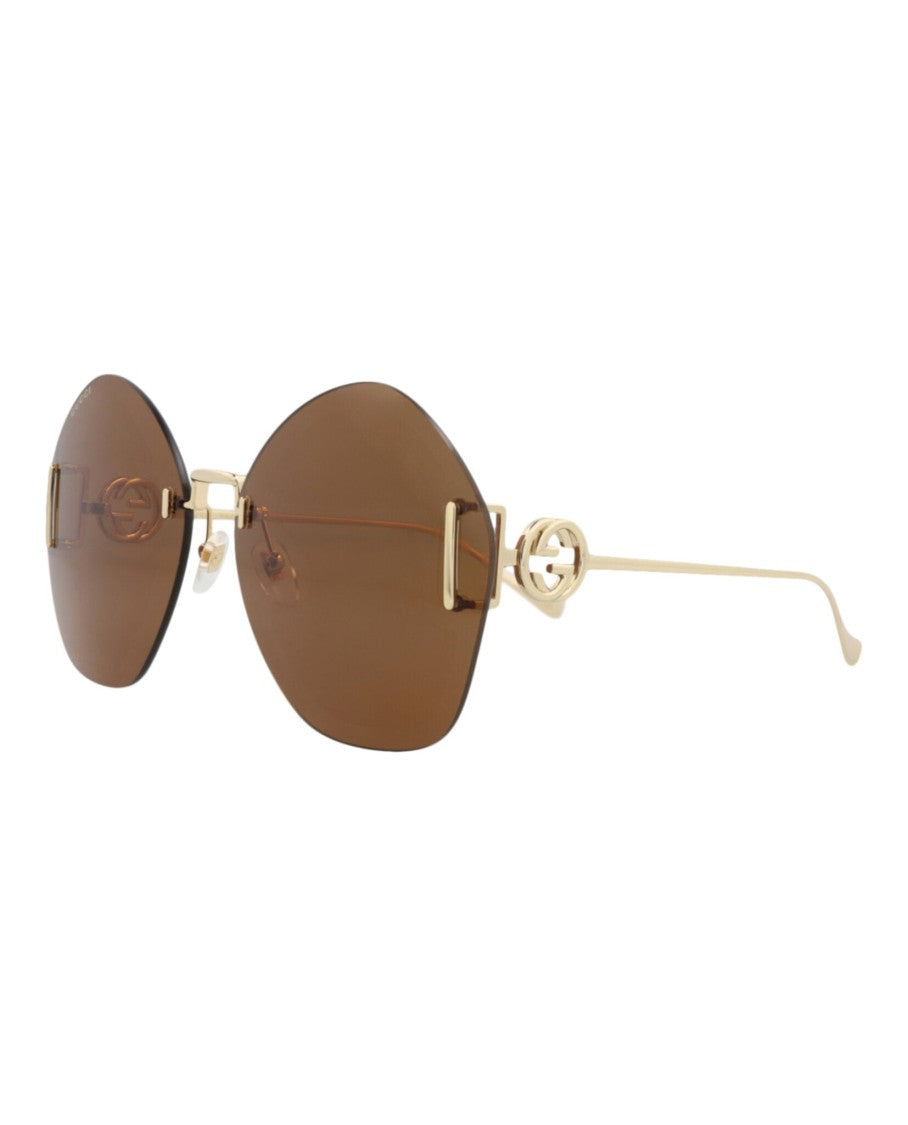 Gucci Round-Frame Metal Sunglasses With Gold-Tone Accents And Rimless Design