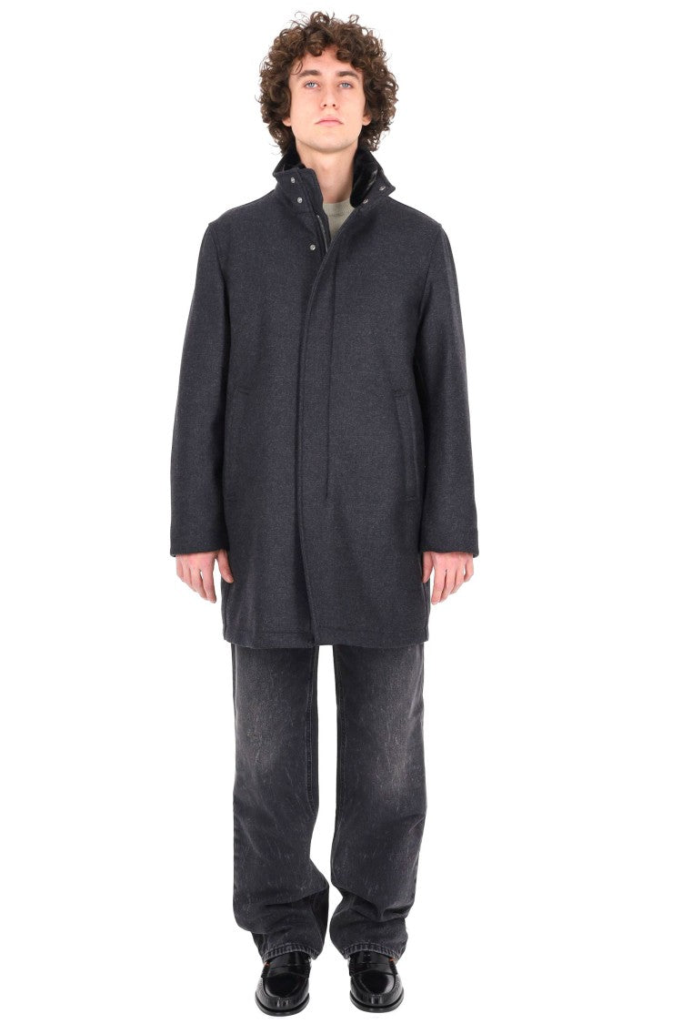 Herno Dark Grey Wool Coat With Eco-Fur Lined Collar
