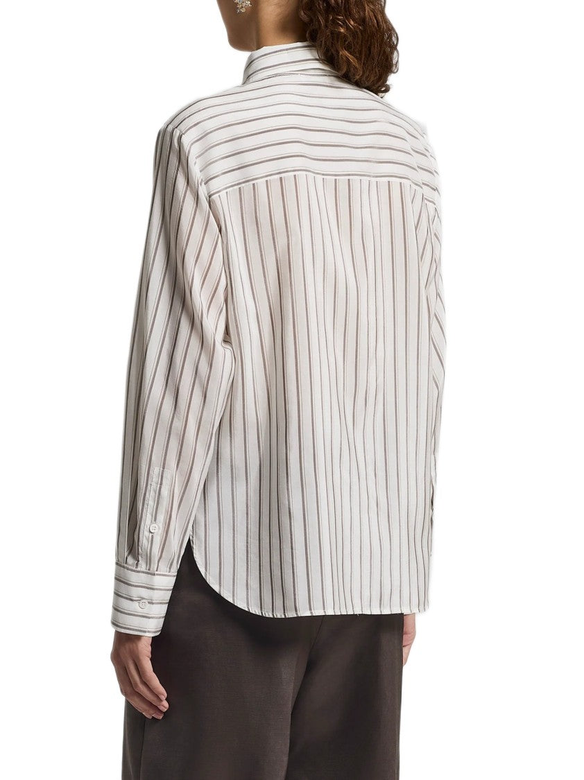 Peserico Button-Down Shirt With Vertical Stripes And Curved Hem
