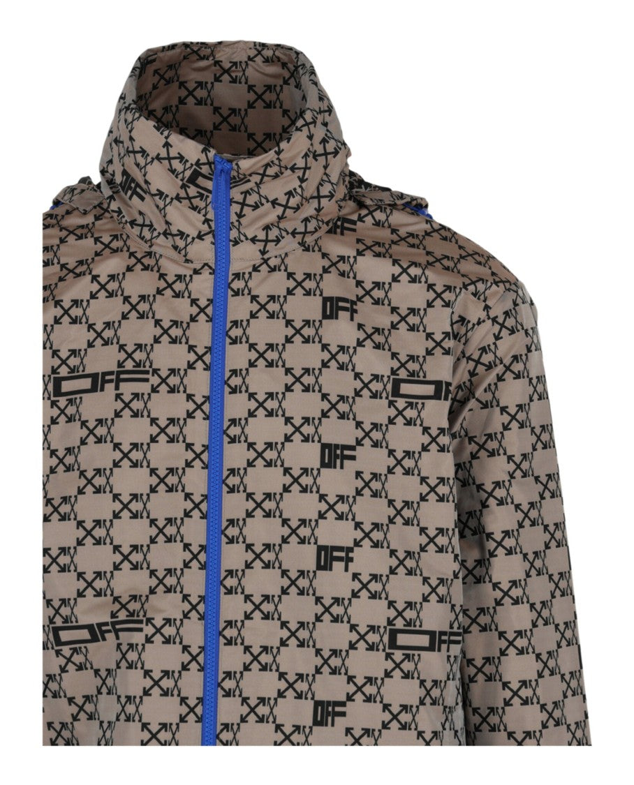 Off-White Monogram Print Windbreaker Jacket With Adjustable Hood