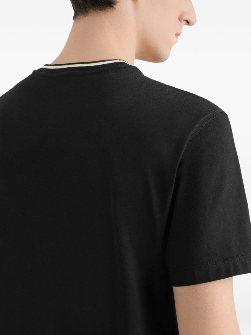 Dolce & Gabbana Crew Neck Black T-Shirt With Embroidered Logo