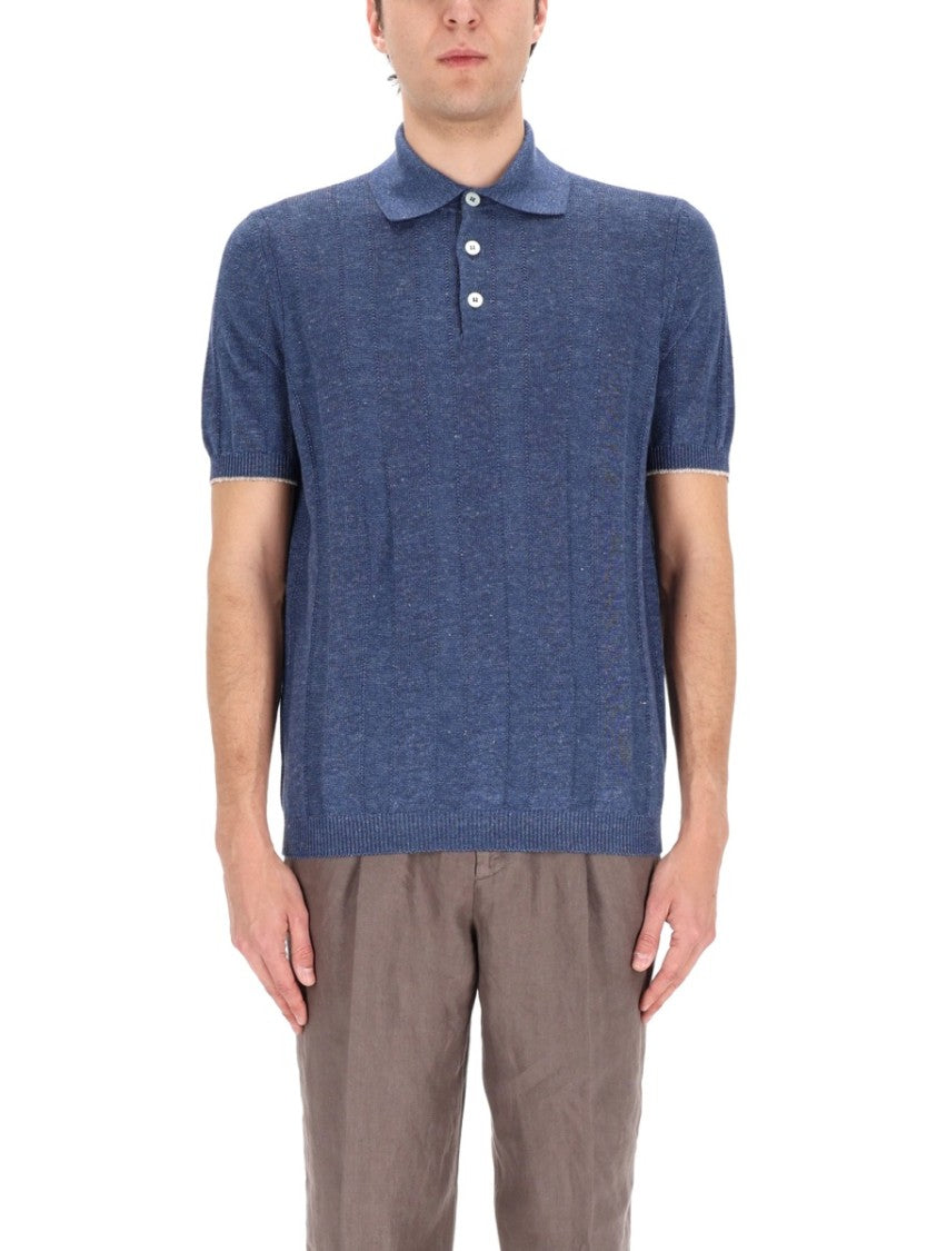Brunello Cucinelli Textured Short-Sleeve Linen-Blend Knit Polo Shirt