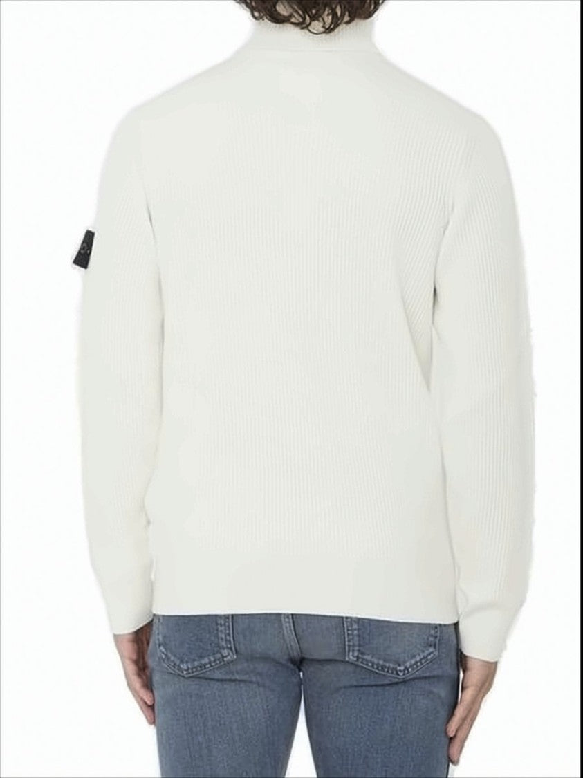 Stone Island Ribbed Knit Turtleneck Sweater With Signature Patch